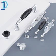 3.5''/5.00'' Silver Long Crystal Handle Zinc Alloy Dresser Knobs Drawer Wardrobe Handles For Cabinet Kitchen Pull Cupboard Knob