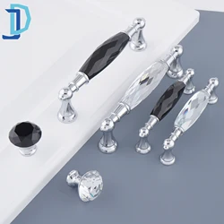 3.5''/5.00'' Silver Long Crystal Handle Zinc Alloy Dresser Knobs Drawer Wardrobe Handles For Cabinet Kitchen Pull Cupboard Knob