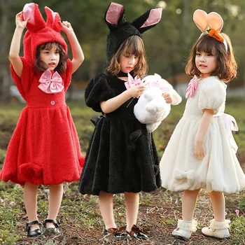 

Lovely girl rabbit Dress Girls with Ears dress Kids Birthday Party Stage costume Cartoon Costume Dress