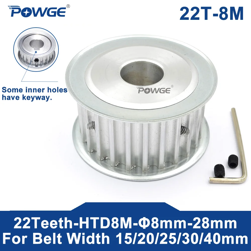 

POWGE HTD 8M 22 Teeth Timing Synchronous Pulley Keyway Bore 8-28mm for Belt Width 15/20/25/30/40mm HTD8M 22-8M AF 22T 22Teeth