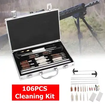 

106Pcs Universal G un Cleaning Tool Kit Rifle Handgun Shotgun F irearm Cleaner Pistol Pipe Mop Brush Accessory with Carry Case