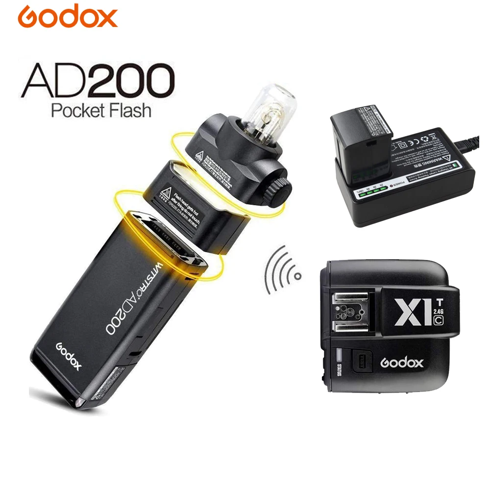 

Godox AD200 200Ws 2.4G TTL Flash Strobe 1/8000 HSS Cordless Bare Bulb/Speedlite Speedlight For Canon Nikon Dslr Camera With X1T