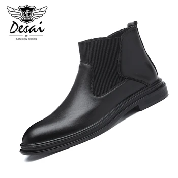 

Autumn Winter Casual Leather Retro Boots Men Comfortable Footwear Chelsea Short Boots Fashion Loafer Shoes Men Motorcycle Boots