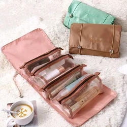 4pcs In 1 Cosmetic Bag Ladies Zipper Mesh Detachable Large Capacity Portable Folding Storage Nylon Bag Toiletry Bag