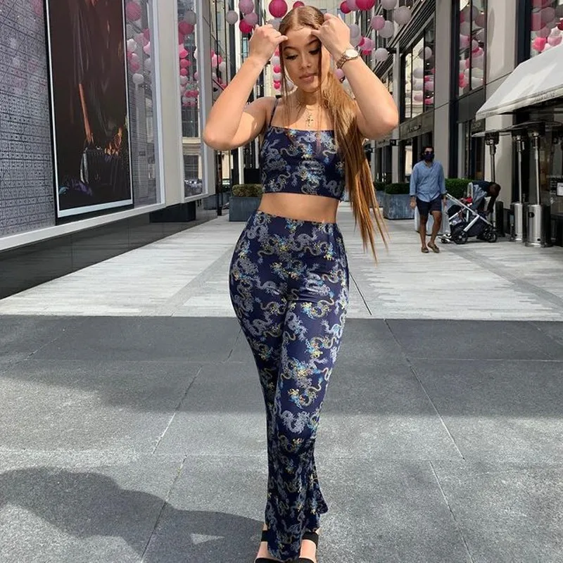 Casual Trouser Suit Urban Set Woman 2 Pieces Summer Printed Sexy Suspender Top + Trousers Two-Piece Fashion New African Clothing