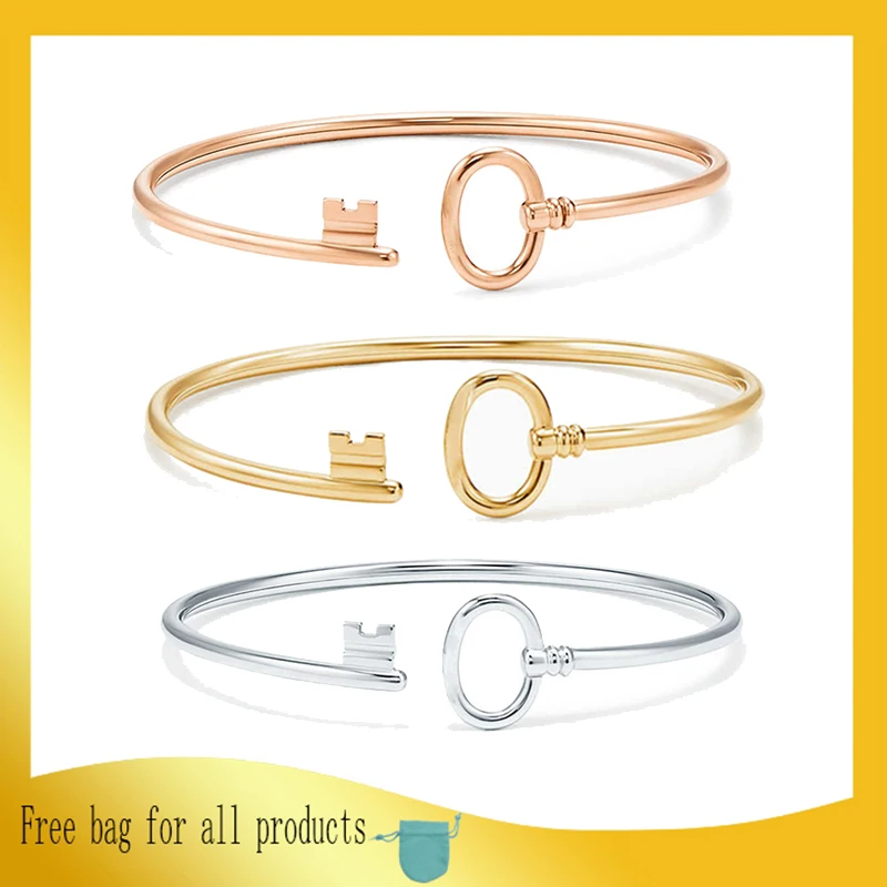 

1: 1 Original Model S925 Sterling Silver Bracelets Fashion 3 Color Key Bangles Bracelets Ladies LOGO Jewelry Birthday Gift