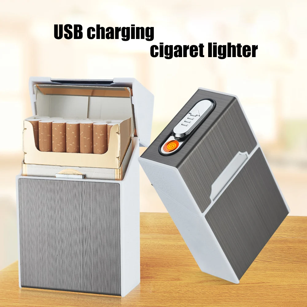 

2-in-1 Cigarette Case Box Lighter for Smoking Flameless Aluminum Alloy USB Rechargeable Lighter Windproof Lighter Dropshipping