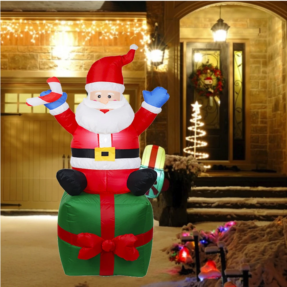 1pcs 1.8M Cute Inflatables Santa Claus Christmas Gift Package Giant Hotel Airblown Santa Claus New Year Home Decor Xmas Decor