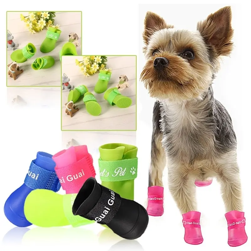 

4pcs S/M/L 7 Colors Rubber Boots For Four Seasons Pet Rain Shoes Slip Waterproof Pet Cat Rain Shoes