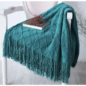 

Nordic Knitted Throw Thread Blanket On The Bed Sofa Travel TV Solid Nap Soft Tapestry Blankets Blanket Throw Color Towel Bed