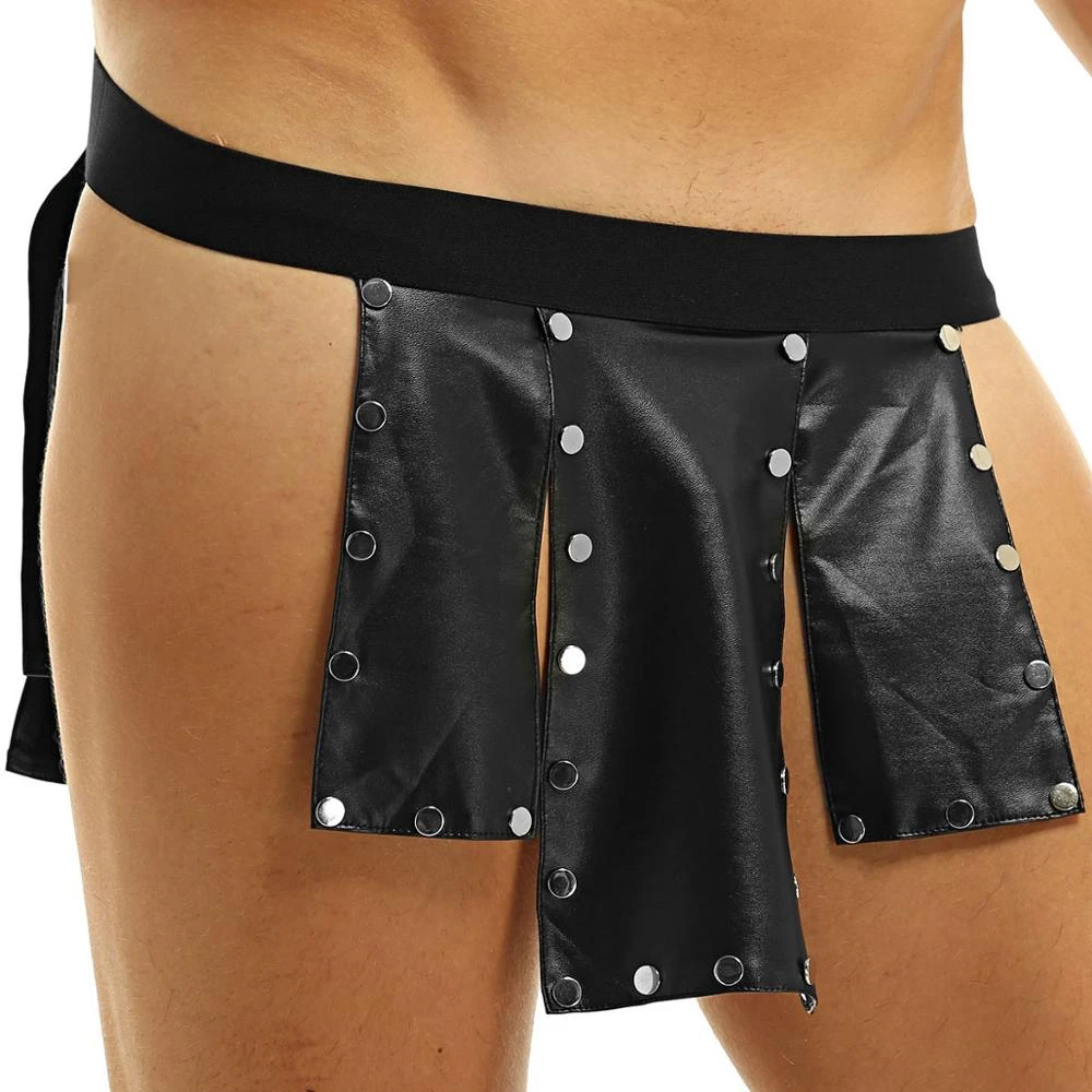 Ropa interior escocesa de para Panel de cuero de imitación, tiro bajo, tachonado de Metal, ropa interior Gay, Mini falda, y camisones| - AliExpress
