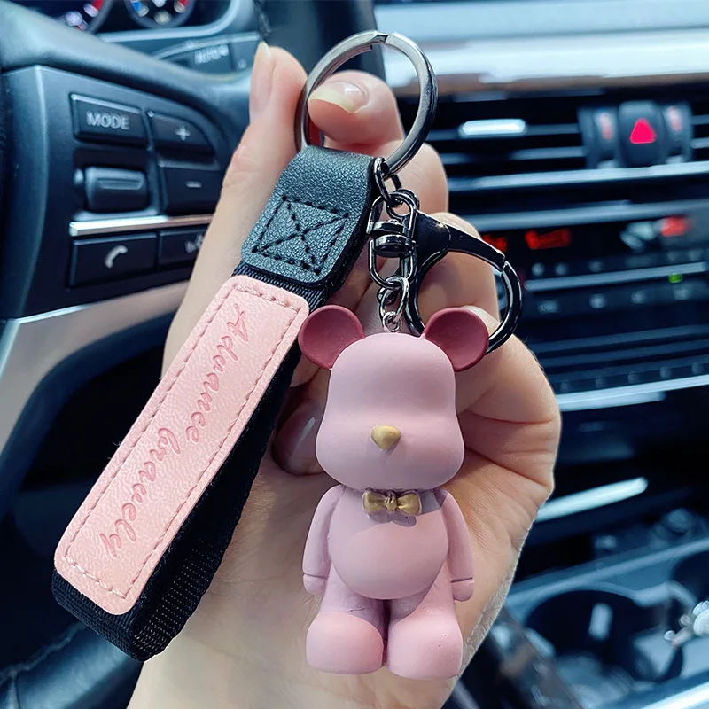 ChimCute-Porte-clés ours en PVC avec nœud, porte-clés animal de dessin animé Kawai, pendentif JOAdTosBag, porte-clés de voiture, cadeau de bijoux