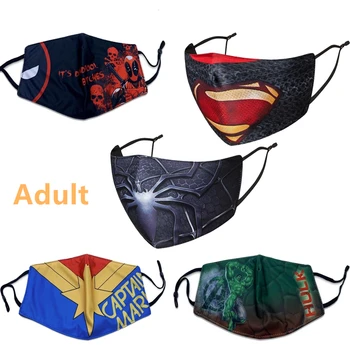 

1pc Superhero Adult Face mask Hulk Spiderman Deadpool Wonder Woman Avenger Mouth reutilizable washable Anti-dust hero Adult Mask