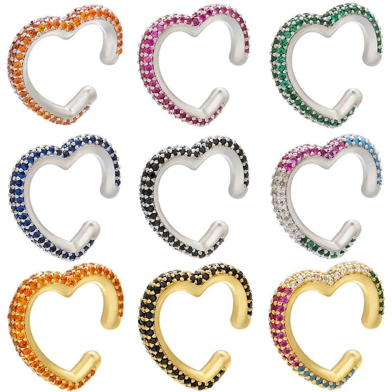 ZHUKOU 1piece 2020 CZ heart Crystal Ear Cuff Earring Fake piercing clips on earrings for women gold/silver color ear Clip VE132