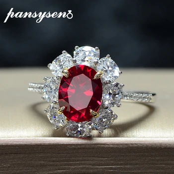 

PANSYSEN Brand Natural Ruby Wedding Engagement Cocktaill Party Rings for Women 100% Real 925 Sterling Silver Fine Jewelry Ring