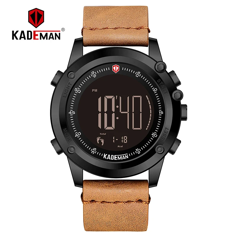 KADEMAN Tech цифровые часы модные спортивные мужские наручные часы Счетчик шагов 3ATM повседневные кожаные часы светодиодный дисплей Relogio Masculino - Цвет: K698-B-W-T