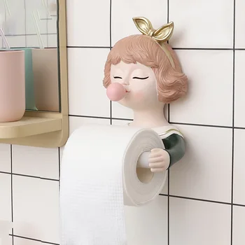 

Bathroom Wall Mounted Roll Tissue Storage Organizer Punch Free Cartoon Home Toilet Paper Holder Hotel Cute Girl Self Adhesive