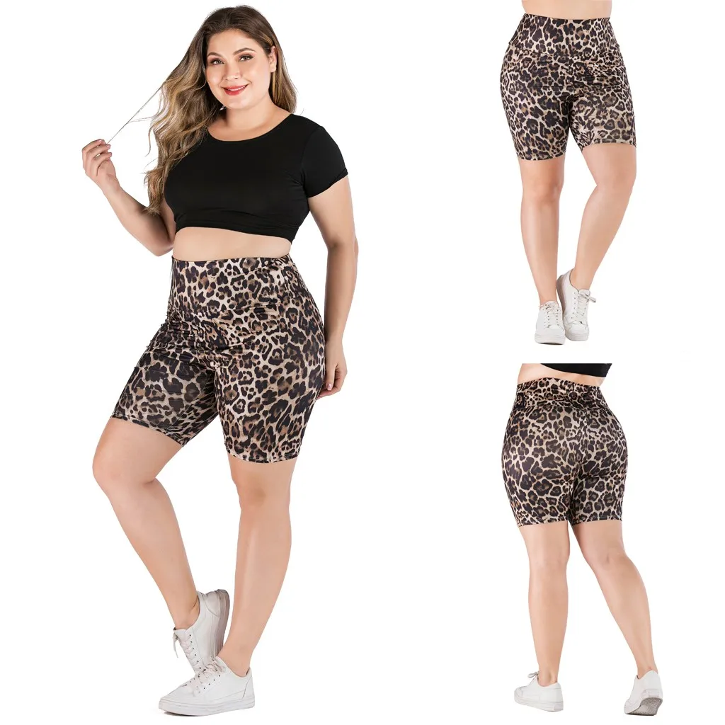 

Women Short Pants Summer Casual Leopard Print Tight-Fitting Sports Bottoming Casual Short Pants Plus Size XL-5XL  