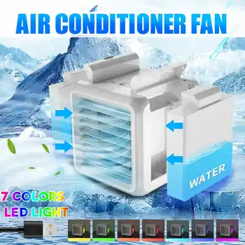 

Portable Mini Air Conditioner Fan 7-Colors LED Conditioning Humidifier Purifier USB Desktop Air Cooler Fan + 2 Water Tanks Home