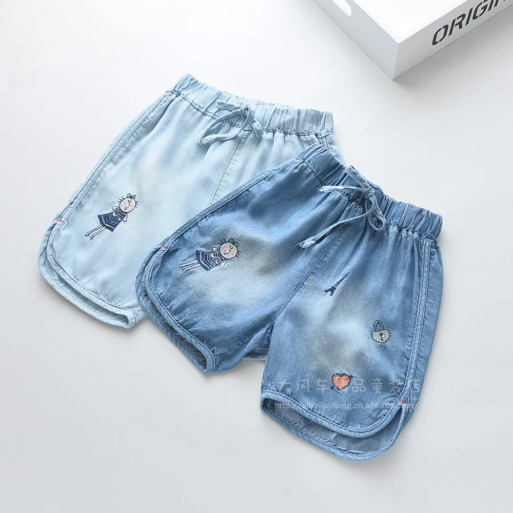 Детская одежда; коллекция года; сезон лето; стиль; джинсовые шорты из тенселя с вышивкой и героями мультфильмов для девочек