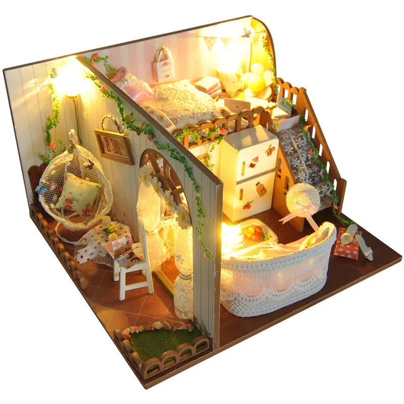 

DIY Hut Spring Story Creative Valentine's Day for Making Loft House Model Assembled Handmade Wooden Toys Country