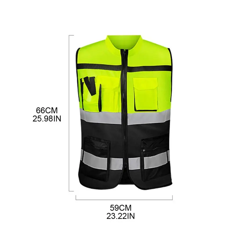 Multi-pockets High Visibility Zipper Front Safety Vest with Reflective Strips - Image 6