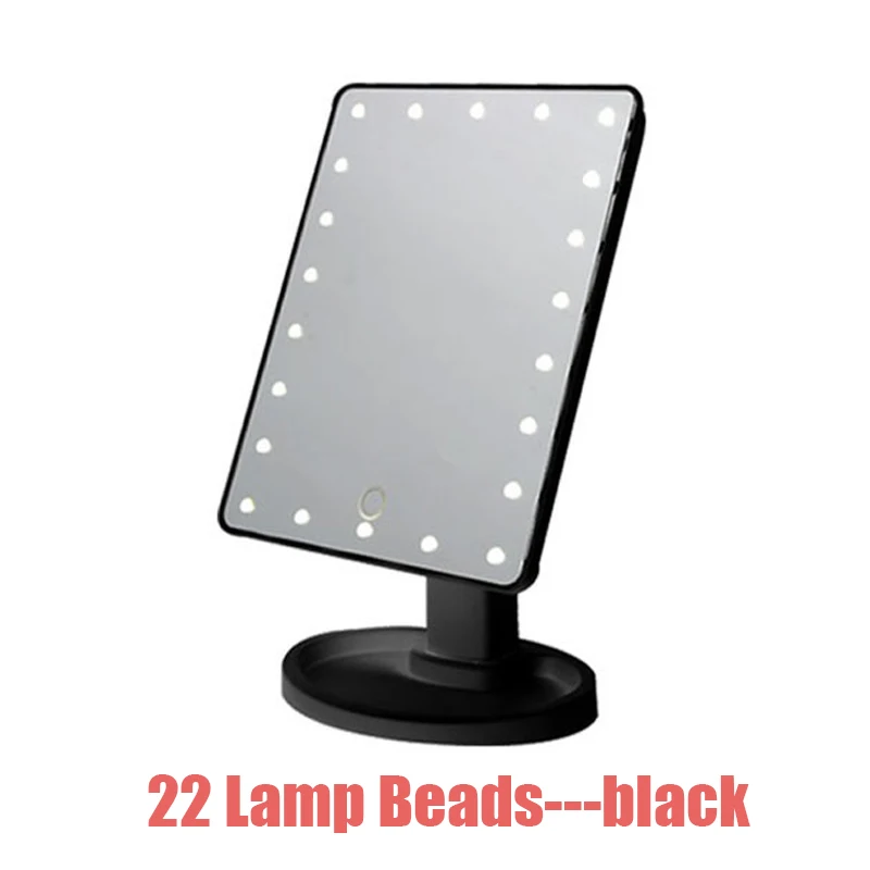 YUJIA светодиодный сенсорный экран зеркала, вращение на 360 градусов, зеркало для макияжа, регулируемый светодиодный s подсветкой, портативные светящиеся косметические зеркала - Цвет: black-22 leds