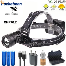 Яркий 100 Вт XHP70.2 Мощный светодиодный налобный фонарь Фонарь налобный светильник с масштабированием USB светодиодный фонарь 18650 светильник-вспышка для кемпинга и пеших прогулок