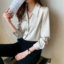 Autumn Fashion Single-Breasted Turn-Down Collar Shirt Women Long Sleeves Office Lady Female Blouse