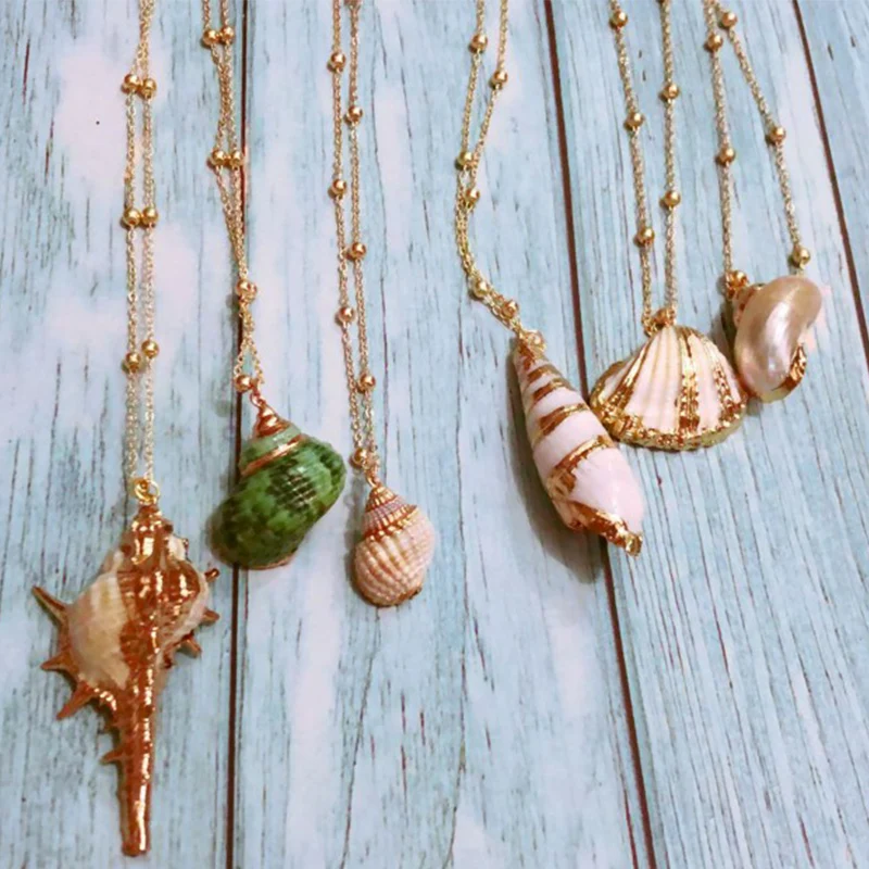 

Gold Color Shell Beach Cowrie Hawaii Fashion Femme Bohemian Alloy Women Jewelry Sea Summer Ocean Conch Pendant Necklace