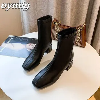 

2020 Elegant Women Beige Thick High Heels Ankle Boots Designer Soft Leather Zippers Sock Boots Vintage Lady Low Heel Boots Shoes