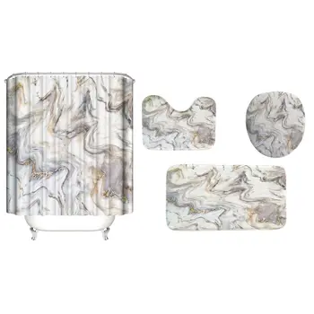 

4PCS/Set Marble Shower Curtain Bath Curtain Waterproof Polyester