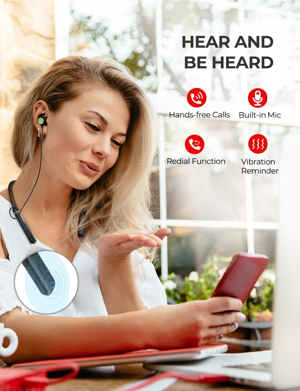 Mpow Focus Wireless Headphone Bluetooth 5.0 Earphone Acitve Noise Cancelling Neckband Earphones ANC Headset With Mic For Phone PK Sony Beats Sport Earphone Bluetooth Earphone  (7)