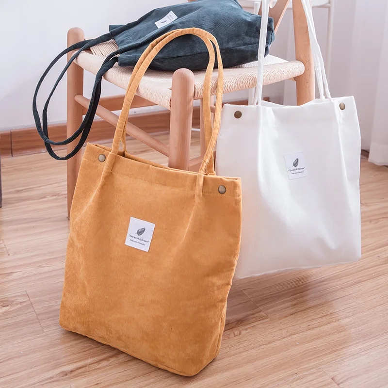 Women Corduroy Shopping Bag Female Canvas Cloth Shoulder Bag Environmental Storage Handbag Reusable Foldable Eco Grocery Totes 1