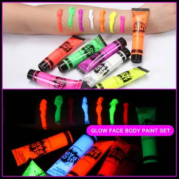 

6/7 Colors Body Paint Pigments Facial Fluorescent Party Festival Halloween Cosplay Makeup Kids Face Paint UV Glow Painting