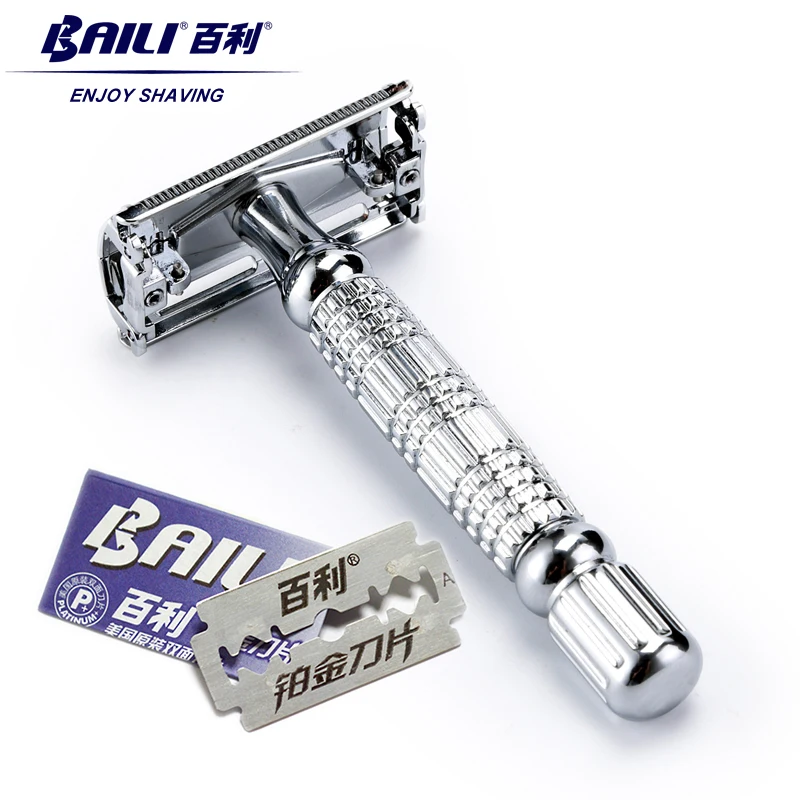BAILI Butterfly Double Edge Safety Razor Stainless Wet Shaving Shaver for Beard Barber Men Women with Travel Case & Blade BR179T 5