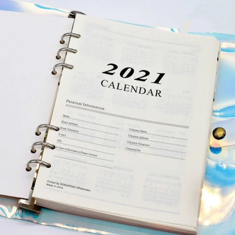 

2021 Calendar A5 Loose Leaf Notebook Planner Sheet Binder Category Planner Notebook