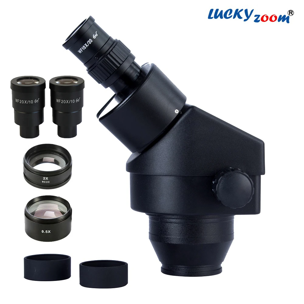 US $197.71 Black Stereo Zoom Microscope Head 35X180X Professional Binocular Trinocular Microscope Soldering Objective Lens WF20X Eyepiece