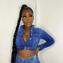 

Fashion Girls Short Denim Jackets 2021 New Pocket Single-breasted Long Sleeves Lapel Women Casual Slim Streetwear Short Jackets