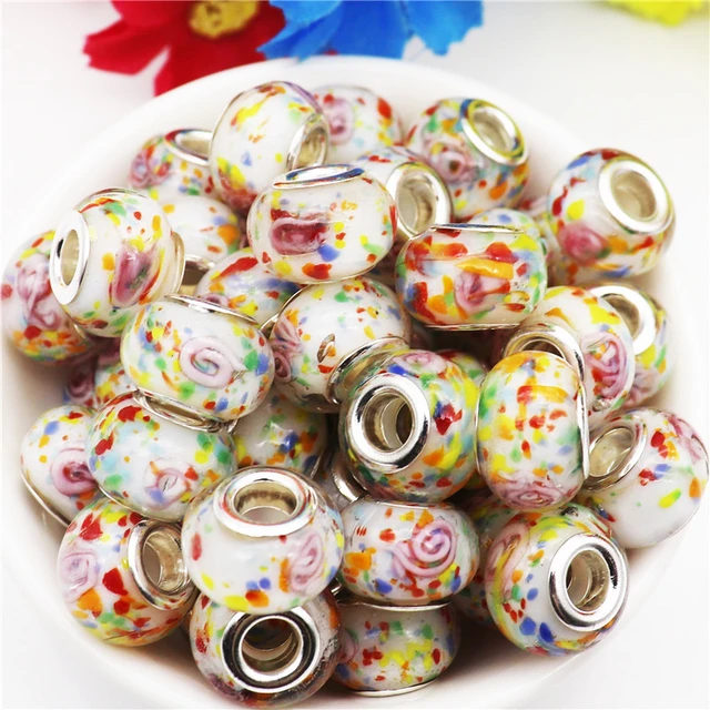 10Pcs Assorted Color Flower Big Hole European Craft Beads Large Hole Glass  Beads Charms for DIY Bracelet Jewelry Necklace Making - AliExpress