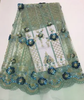 

newest 3d dero flower sequin Modern design net lace fabric African sequins lace embroidery tulle lace fabric for party dress