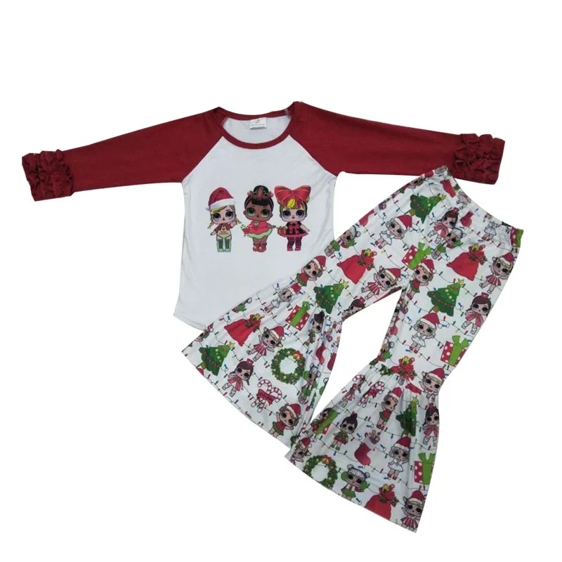 

2019 New Arrival Kids Girls Cute Boutique Clothing Set Winter Design Icing Sleeve Top and Bell Pants Outfit