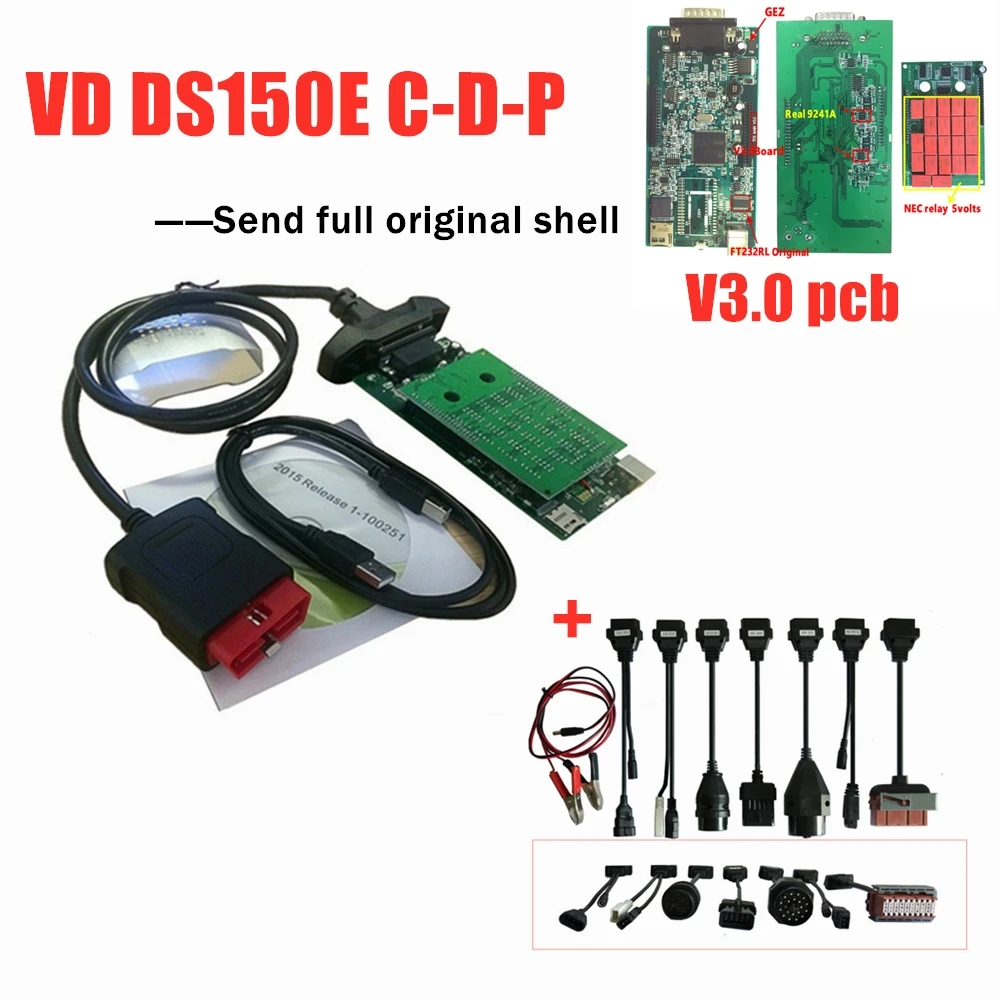 without bluetooth VD TCS C-D-P 2016R0 keygen с bluetooth vci 3,0 pcb сканирование для delphis VD DS150E C-D-P obd2 Диагностический Инструмент+ 8 шт. Автомобильный Кабель - Цвет: without bluetooth
