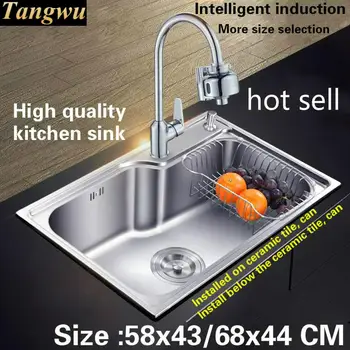 Best Free Shipping Fashion Kitchen Sink 0.8 Mm Thick Luxurious Food Grade 304 Stainless Steel Single Slot Hot Sell 580x430/680x440 MM