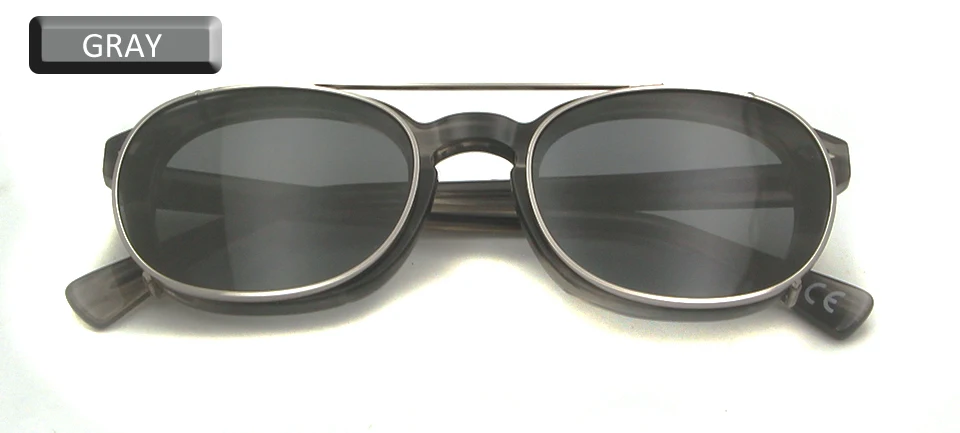 Поляризованные прикрепляемые Солнцезащитные очки Мужские круглая оправа для очков ацетат оснастки Сменные стёкла Винтажные Солнцезащитные очки фирменный дизайн Oculos De Sol - Цвет линз: gray-gray