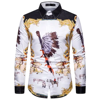 

2020 Autumn New Horse Hunter Printed Pattern Shirt Men's Long-Sleeved Causal Shirt Fashion Trend Men's Shirt Tops