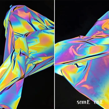 

Colorful Rainbow Reflective Fabric Luminous Cloth DIY Hat Jacket Sportswear Background Decor Gradient Designer Fabric 50*150cm
