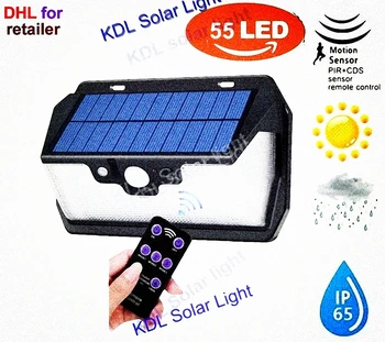 

55 LED 900lm Solar Light remote control radar smart 3 side lighting 118 1000LM Waterproof IP ca street wall lamp yard camp