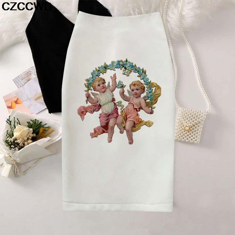 Женская юбка-карандаш,, Angel Michelangelo, с принтом, высокая талия, тонкие юбки Харадзюку, для молодых девушек, летние, большие размеры, Япония, для женщин, Falda