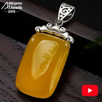 

NOT FAKE S925 Sterling Silver Israel Amber Lotus Solid Artisan Baltic Pendants health rich lithuania Chalcedony Yellow